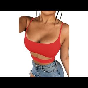 Sexy Slim Fit Spaghetti Strap Cut Out Crop Top
